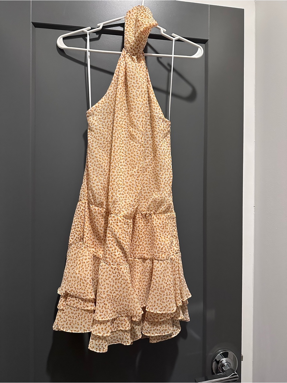 ZARA Yellow Floral Halter Tiered Ruffle Dress